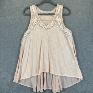 Boho Embroidered Tunic Medium Lagenlook Cottagecore Coquette Gauzy Flowy Tank
